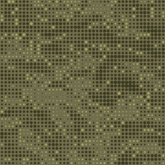 Obraz premium Halftone seamless camouflage texture. Dot pattern in dark khaki green colors, camo digital three color background. Vector wallpaper