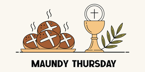 Maundy Thursday Illustration of Holy Communion Bread and Chalice
