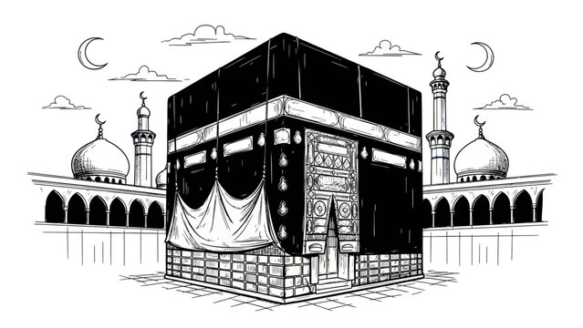 Hand-drawn illustration of the Kaaba in Mecca, Saudi Arabia.