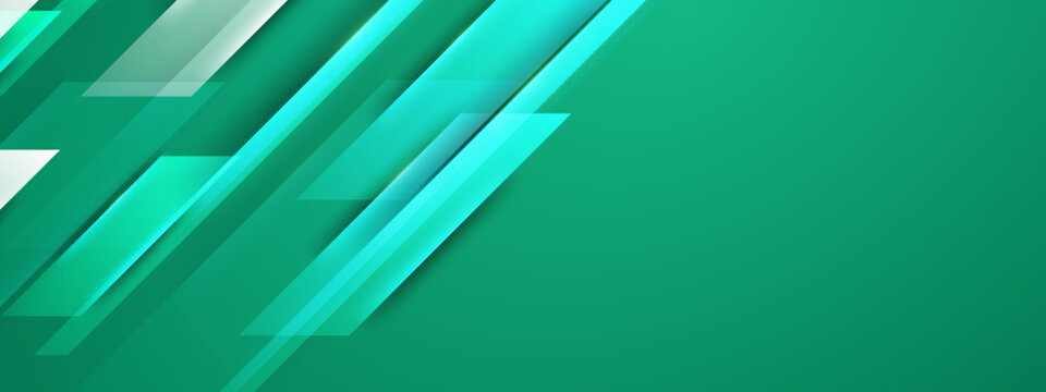 Vibrant teal and green abstract background with diagonal overlapping transparent rectangles
