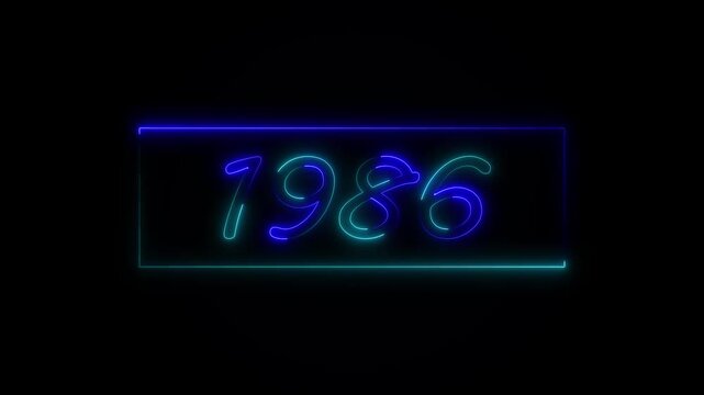 Neon text calendar 1986 Sal animation, glowing neon icon animation .Seamless looping video