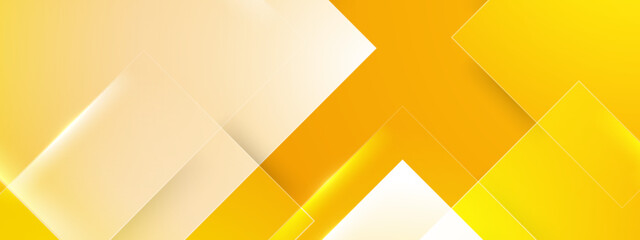Bright yellow background with translucent overlapping square shapes and elegant glossy light reflections © SyahCreation
