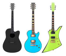 Obraz premium Set of electric acoustic guitar isolated on white background.