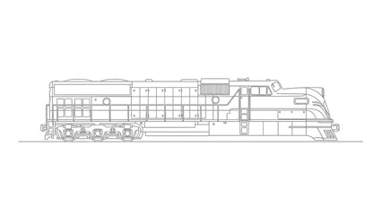 Fototapeta premium Detailed side view of modern train engine in technical drawing