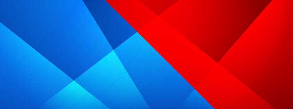 High contrast blue and red abstract background with overlapping geometric shapes and sharp angles
