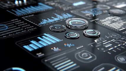 Close-up of cryptocurrency coins on a futuristic digital dashboard with graphs - Powered by Adobe