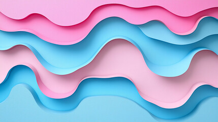 Abstract Pastel Waves, Pink and Blue Layered Paper Cut Art, 3D Background Design