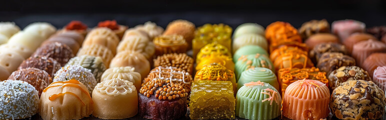 Assorted Indian Sweets for Diwali Celebration - Vibrant and Diverse Confectioneries Perfect for Festive Occasions or Culinary Prints