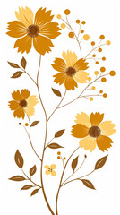 Golden Floral Design: Chaos Style Illustration of Outlined Flowers - Perfect for Prints and Posters