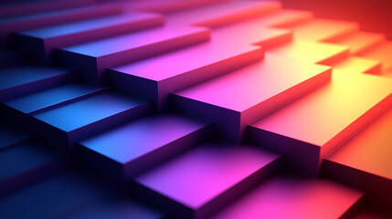 Abstract Colorful Gradient 3D Geometric Blocks in Modern Lighting