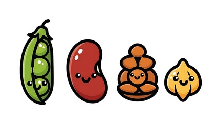 Cartoon Vegetables and Fruits with Smiling Faces.