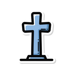 A blue cross on a stand