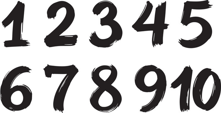 Brushstroke Numbers 1 to 10 Icon Set in Solid Style for Artistic, Decorative, and Educational Use