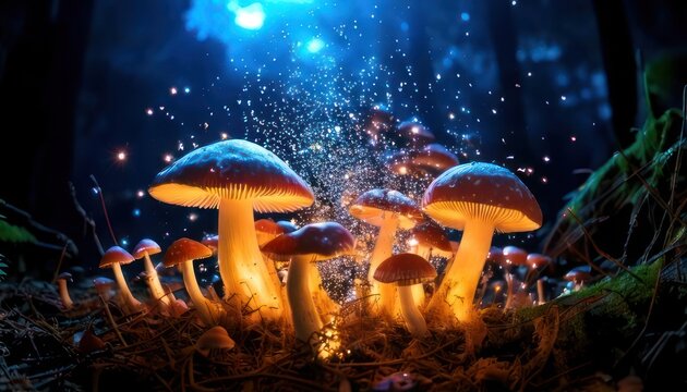 Enchanted Mushroom Grove - A Mystical Forest Scene with Glowing Fungi.