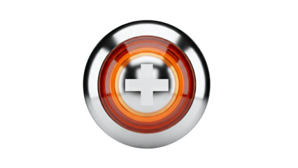 Chrome and Glass Button with White Plus Symbol