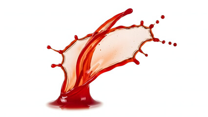 Vibrant red liquid splashes dynamically, creating an elegant abstract form in mid-air. This refreshing fluid motion captures energy and vitality against a crisp white background