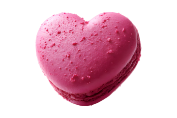 Pink heart shaped macaron cookie for Valentine dessert, isolated on transparent background
