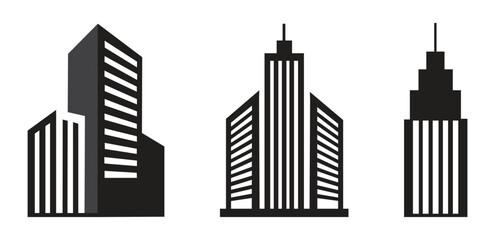 Modern Skyscraper Architecture Icons - Buildings Vector Set for Real Estate, Urban Planning, Corporate Branding and City Construct