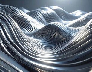 Sleek, futuristic silver lines wave creating an undulating pattern, 3d rendering concept of digital communication