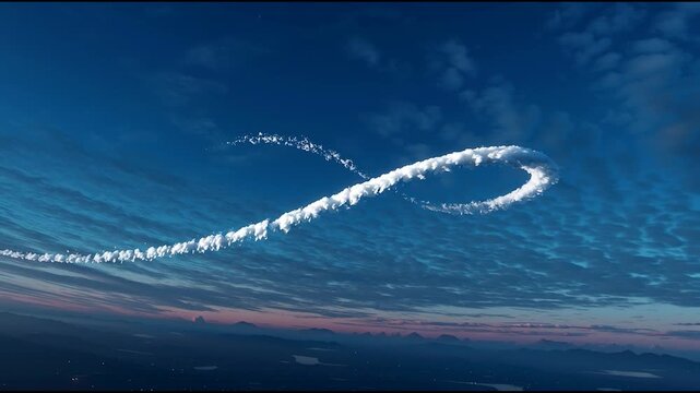 Infinity Symbol Formed by Cloud Trail in Clear Blue Sky &ndash; Concept of Limitless Possibilities, Eternity, and Imagination