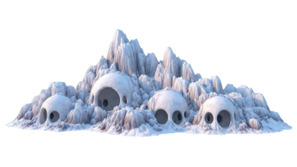 Surreal Snow-Covered Landscape with Skull-Like Formations