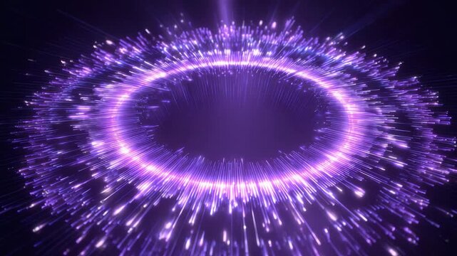 Purple glowing ring of light particle trail glow circle energy futuristic motion blur radiant particle ring radiating light motion energetic streaks cosmic sparkle neon effect celebration hovering