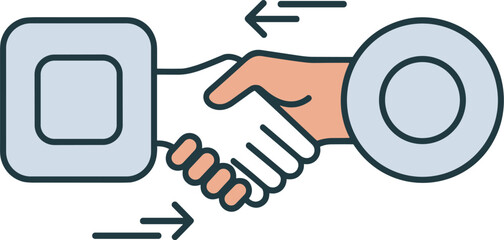 Handshake Exchange Concept Illustration with Direction Arrows, Flat Line Icon