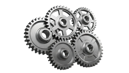 Interlocking Metal Gears on White Background