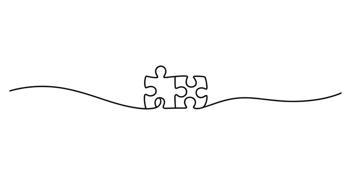 Minimalist single line art illustration of two puzzle pieces connecting, representing partnership and solution Vector, illustration