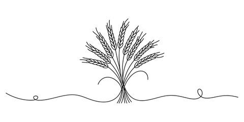 Obraz premium Minimalist continuous line drawing depicting a harvest sheaf of wheat Vector, illustration