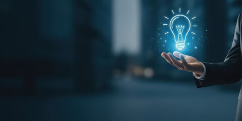 Creativity idea growth business brain with bulb light innovative innovation creative inspiration success concept in city office background for modern digital strategy