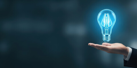 Creativity idea growth business brain with bulb light innovative innovation creative inspiration success concept in hand symbol for progress and success in modern office background