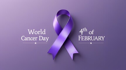 4 February, World Cancer Day with awareness purple ribbon 