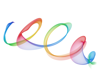 Vibrant Rainbow Ribbon Overlays – Colorful Loops of Transparent Light Swirling in Space for Festive Abstract Backgrounds, Banners and Creative Design

