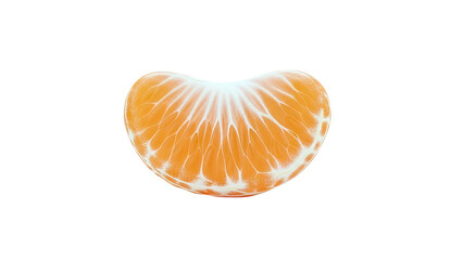 Close-up of a peeled tangerine segment on a white background