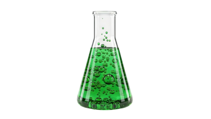 Conical flask with bubbling green liquid