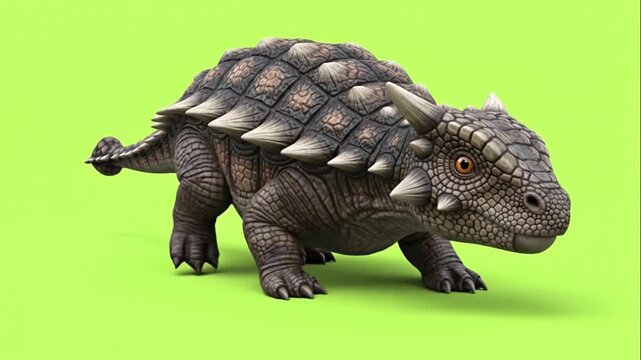 A detailed 3D rendering of a dinosaur with a spiky back and tail on a greenscreen background.