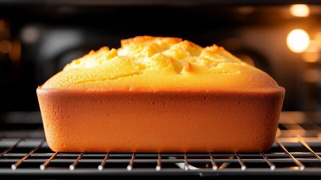 Watch as a golden brown banana cake slowly rises in the oven, transforming into a delicious treat. The warm aroma fills the kitchen, making mouths water in anticipation