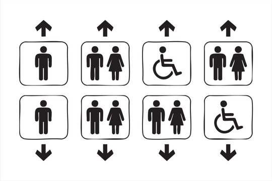 Accessibility Elevator Icons for Public Facilities and Navigation Systems