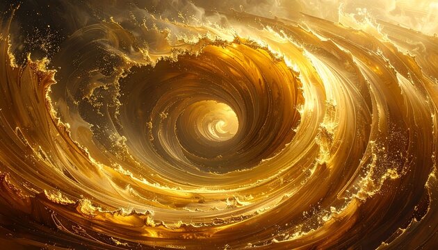 Golden spiral wave forming circular abstract motion with golden lines. - Powered by Adobe