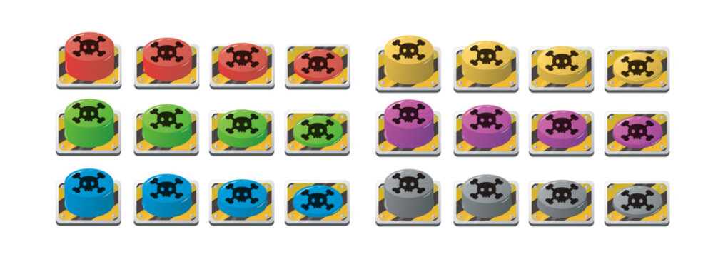 Warning Game UI Button Set, Hazard and Alert Interface Buttons, Vector