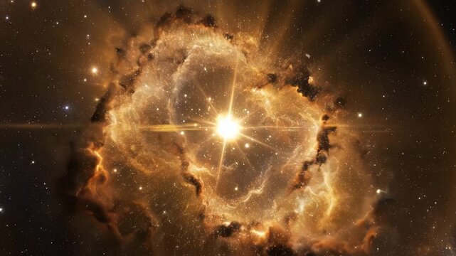 Vibrant orange nebula explosion in outer space with stars and stardust always