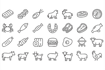 Cooking and Butcher Food Icons for Menu and Kitchen Graphics
