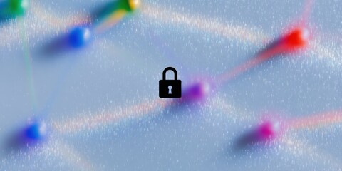 Secure network communication with padlock icon symbolizing data integrity and encrypted transactions for internet security and defense against cyber threats