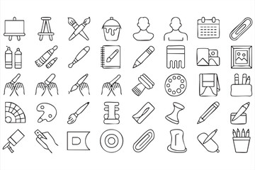 Fototapeta premium Artist Tools Line Icons for Graphic Design Dashboards