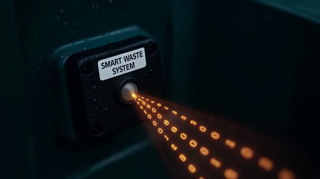 Next gen engineering solution infrastructure urban tech waste management sensor system with glowing data stream for cleaner connected city future