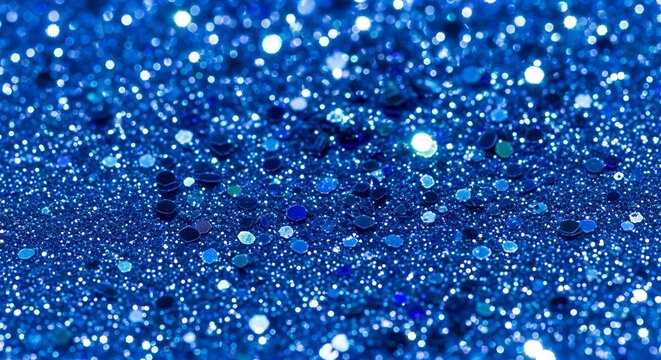 Brilliant sapphire colored particles sparkle with intense reflected light across a textured surface