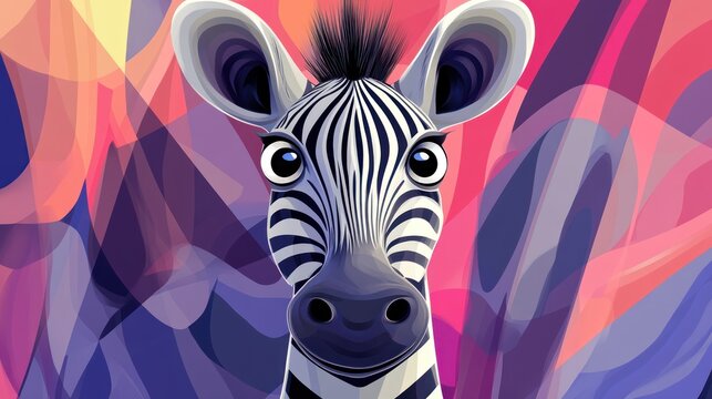 Cartoon zebra portrait in abstract background