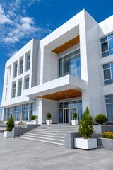 Obraz premium Modern office building facade showing contemporary architecture entrance