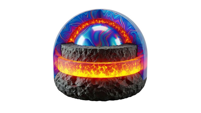 Cross-section of a planet showing internal layers and a glowing core